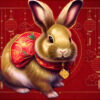 Chinese year of the rabbit sign with rabbit art shown against a red background
